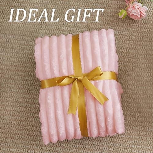 BEDELITE Throw Blanket for Couch - 300GSM Soft & Warm Fluffy Pink Blanket, Decorative and Giftable Striped Blankets for Women, Men, 50"x70" thumbnail 6