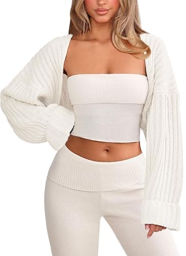 OZICERD Chunky Knit Bolero Shrug Cardigan Sweater for Women Fall Open Front Long Arm Sleeve Cropped Cardigan Y2k Loose Sueter - Image 1