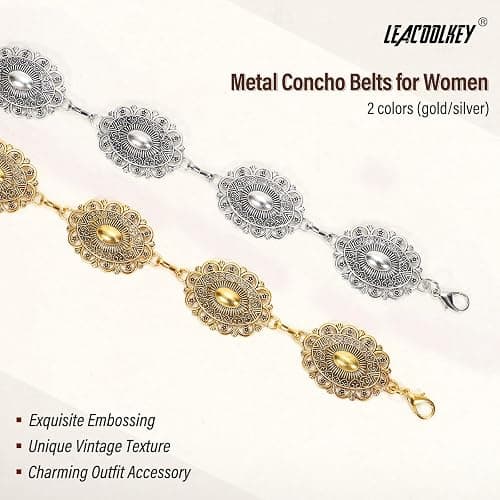LEACOOLKEY Western Concho Belt for Women Cowgirl Boho Waist Chain Belt for Dresses Jeans Pants thumbnail 6