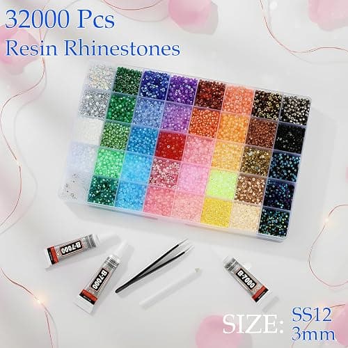 CyanHall Bedazzling Kit with 40 Colors, 32000 Pcs 3mm Flatback Rhinestones Resin Jelly Gems for Bedazzling, Rhinestone Kit with B7000 Glue for Nail Rhinestones, Shoes, Crafts, Diamond Art & DIY Bedazzler Projects thumbnail 2