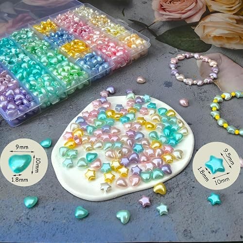 1000Pcs Acrylic Star Beads Hart Beads for Bracelet Jewelry Making, Pearlescent Acrylic ABS Pastel Colorful Cute Assorted Aesthetic Kawaii Bead for DIY Necklace Keychain Earing Phone Charms thumbnail 4