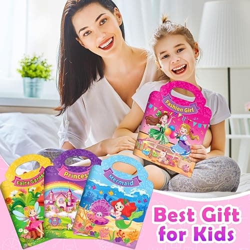 4 Sets Reusable Sticker Books for Toddler, Dress Up Stickers Book for Girls, Arts Crafts Jelly Stickers Travel Toys, Birthday and Christmas Gifts for Kids 3 4 5 6, Princess, Mermaid, Fairy Tale thumbnail 6
