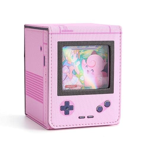 Retro Gaming Console Appearance MTG Deck Box with Commander Display, Card Deck Case Fit 120 Single Sleeved Cards, PU Leather Magnetic Card Storage Box with 2 Dividers, Compatible with TCG/PTCG (Pink) - Image 1