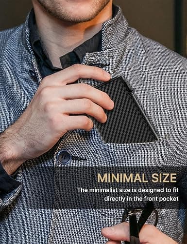 typecase Mens Wallet Card Holder: Pop Up Aluminum Case, Genuine Leather, Smart, RFID Blocking, Slim, Minimalist, Front Pocket - 9-14 Card Capacity | ID Window | Cash Slot (Carbon Fiber) thumbnail 6
