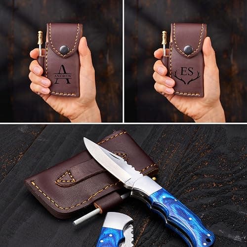 Personalized Folding Knife - Damascus Olive-Brown Pocket Knife, Custom Gift for Husband, Boyfriend, Dad, Son, Groomsmen, Perfect for Birthday, Anniversary, Father’s Day, Christmas Gift thumbnail 7