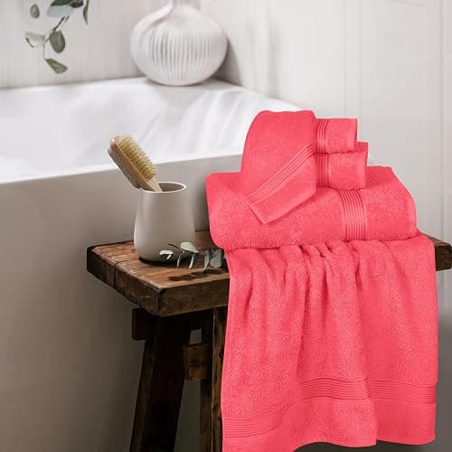 Belizzi Home Ultra Soft 6 Pack Cotton Towel Set, Contains 2 Bath Towels 28x55 inch, 2 Hand Towels 16x24 inch & 2 Wash Coths 12x12 inch, Ideal for Everyday use, Compact & Lightweight - Coral Orange thumbnail 4
