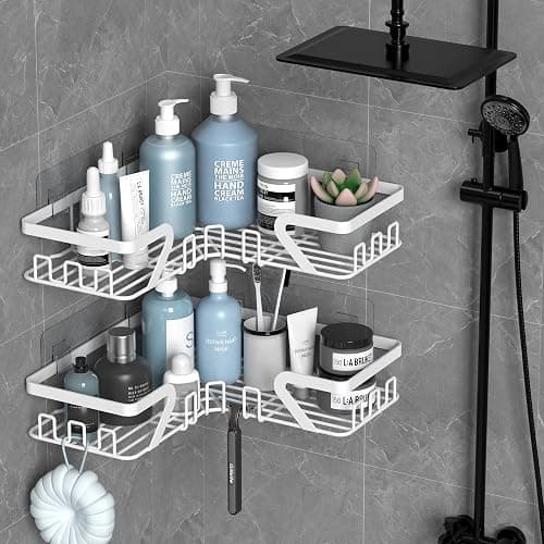 Kegii Shower Caddy Corner with Soap Holder, Shower Storage No Drilling, Corner Bathroom Shelves Storage, White thumbnail 3