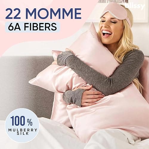 Blissy Silk Pillowcase - 100% Pure Mulberry Silk - 22 Momme 6A High-Grade Fibers - Silk Pillow Cover for Hair & Skin - Regular, Queen & King (Pink, Queen) thumbnail 2