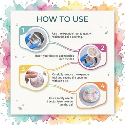 DIY Stress Ball Making Kit -15 Pcs Empty TPR Skins with 4 Types of Fillers, Expander and Vacuum Tool Squishy Maker Set for ASMR Sensory Relief Customizable Fidget Toy for Adult Office & Anxiety thumbnail 6