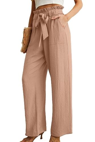 IWOLLENCE Women High Waist Palazzo Pants, Adjustable Knot Ankle Wide Leg Trousers Pockets Beach Vacation Lounge Office thumbnail 2