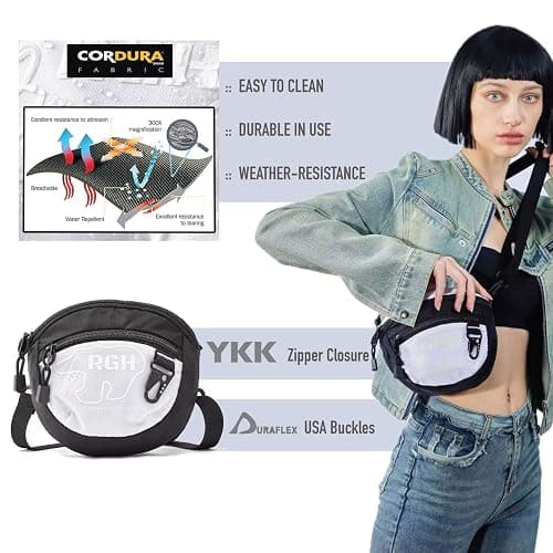 Rough Enough Small Crossbody Shoulder Bag Cell Phone Purse for Women Teen Girls Travel Essentials with Keychain Zipper Cordura White thumbnail 6
