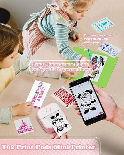 Memoking Mini Sticker Printer - T02 Mini Thermal Printer Wireless Inkless Label Maker Portable Sticker Maker for Student Birthday Gift, Compatible with iOS & Android, Pink thumbnail 3