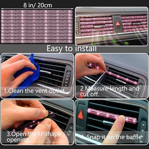 NBTEPEM 27-Piece Bling Car Accessories Set - Universal Fit Steering Wheel Covers, License Plate Frames, Phone Holder, Car Fast Charger, Coasters (Pink) thumbnail 7