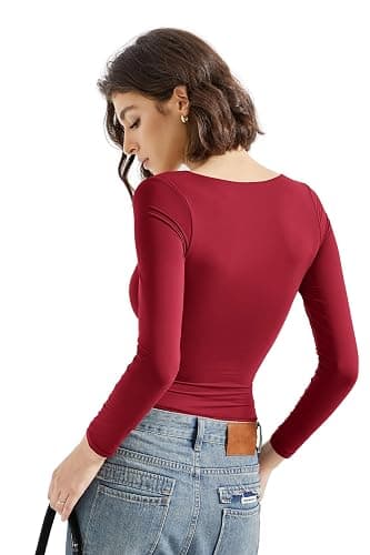 SUUKSESS Women Square Neck Long Sleeve Tops Double Lined Going Out T Shirts thumbnail 5