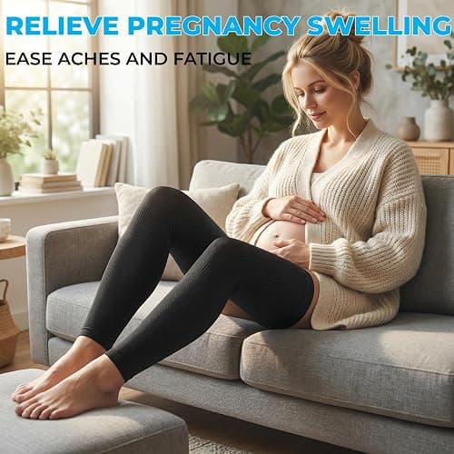 KEKING Full Leg Compression Sleeves, Unisex, Thigh High Compression Stocking 20-30mmHg Graduated Support for Thigh Calf Knee, Running, Basketball, Reduce Varicose Veins and Swelling, All Black L thumbnail 7