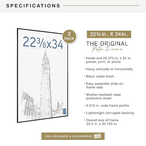 MCS Original Poster Frame 22.375x34 Black Lightweight Vertical & Horizontal Wall Hanging Large Picture Frame for Posters, Art Prints & Gallery Wall (2-Pack) thumbnail 4