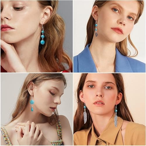 SUNNYCLUE 1 Box DIY 12 Pairs Turquoise Bead Dangle Earrings Making Kit Alloy Enamel Leaf Feather Pendants Charms with Eye Pin & Earring Hooks for DIY Earring Jewelery Making, Antique Silver thumbnail 6