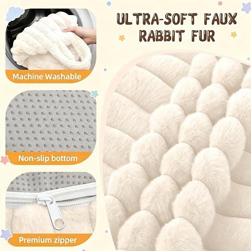 Bean Bag Cover No Filler Stuffed Animal Storage Bean Bag Chair Cover | Soft Faux Rabbit Fur,Non-Slip Bottom,Durable Zipper,Fill with Plush Toys or Blankets,for Adults Teens Kids Girls,Ivory thumbnail 6