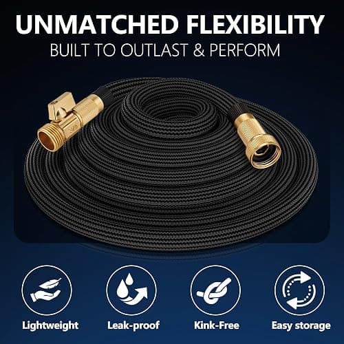 Flexible Garden Hose 50 FT, Ultra Lightweight Water Hoses 50FT w/10 Function Sprayer and 3/4" Brass Fittings, Kink-Free, Sturdy, Abrasion Resistant for Yard, Lawn, Outdoor and Gardening(Black) thumbnail 4