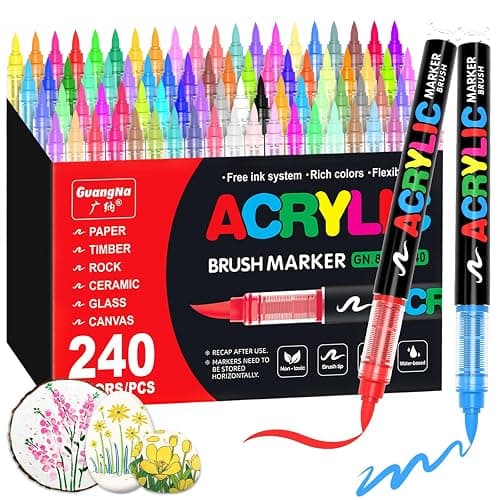 Guangna 240 Colors Acrylic Paint Markers, Brush Tip Paint Pens with Direct-Liquid Ink Control for Rock Painting, Wood, Canvas, Glass, Fabric & Crafts thumbnail 3