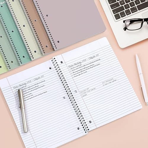 SUNEE Spiral Notebooks, 6 Pack, 1-Subject, College Ruled Paper, 8" x 10-1/2", 70 Sheets per Notebook, Assorted Aesthetic Colors Spiral Notebooks for School thumbnail 2