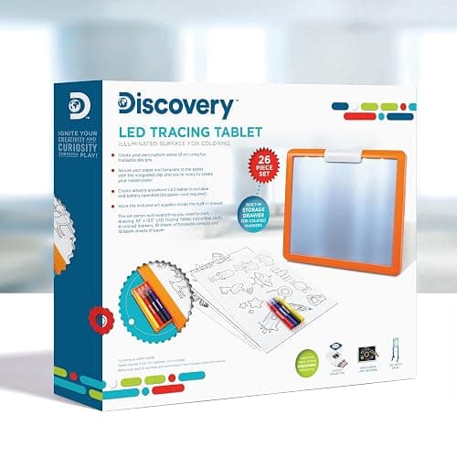 Discovery LED Tracing Tablet, 26-Piece Set with Washable Markers, Tracing & Template Sheets, Battery Powered Doodle Activity Lightboard, Kids Drawing & Sketching Portable Travel Art Set, Toy Gift thumbnail 8