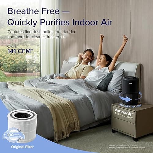LEVOIT Air Purifier for Home Allergies Pets Hair in Bedroom, Covers Up to 1095 ft² by 56W High Torque Motor, 3-in-1 Filter with HEPA Sleep Mode, Remove Dust Smoke Pollutants Odor, Core300-P, Black - Black - Air Purifier thumbnail 2