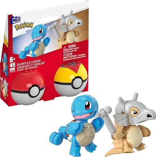 MEGA Pokémon Building Toys Set Squirtle & Cubone with 45 Pieces, 2 Poseable Characters and Poké Ball, 2 Inches Tall, for Kids - Image 1
