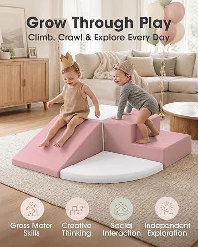 little dove PU Leather 4-Piece Foam Climbing Blocks for Toddlers 1-3 | Toddler Climbing Toys Indoor, Soft Play Set for Crawling Climbing and Sliding, Easy to Clean, Ideal Gift for Kids, Pink thumbnail 4