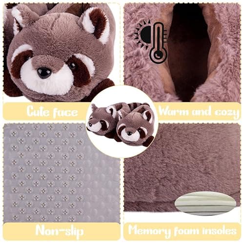 Women's Slippers Cute Wild Animal Fuzzy Plush Funny Slippers Novelty Fox Raccoon Red Panda Sloth Hedgehog Squirrel Koala Cozy Soft Winter Warm House Shoes for Indoor/Outdoor thumbnail 5