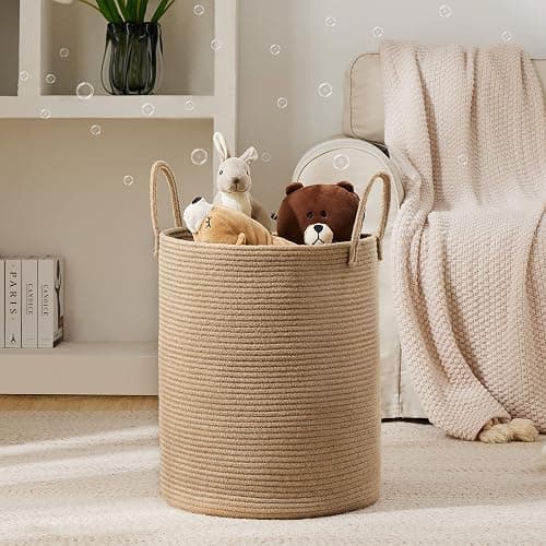 Jute Rope Laundry Hamper Basket by YOUDENOVA, 58L Tall Laundry Basket, Baby Nursery Hamper for Blanket Storage for Bedroom-Large-Jute thumbnail 3