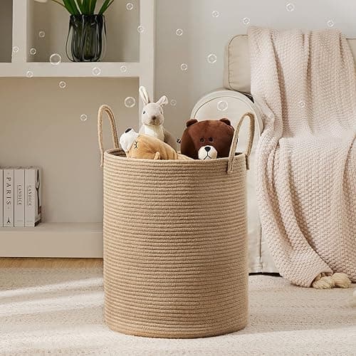 Jute Rope Laundry Hamper Basket by YOUDENOVA, 58L Tall Laundry Basket, Baby Nursery Hamper for Blanket Storage for Bedroom-Large-Jute - Tall (58L ) - Jute Brown thumbnail 3