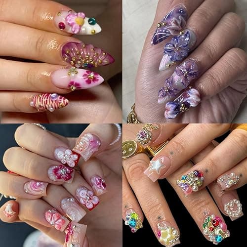 ROFIBUT Nail Charms, Multi Shape Nail Rhinestones Kit 3D Multi Shape Nail Gems Colorful Butterfly Flowers Nail Crystals Flat Back Nail Pearls for Nail Art Supplies DIY Accessories 6 Boxes thumbnail 6