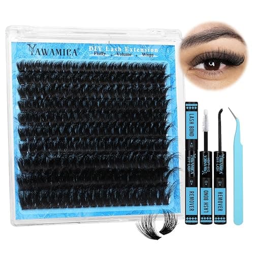 Yawamica Lash Clusters Kit 200D Fluffier Volume Cluster Eyelash Extensions Kit 10-20mm DIY Lash Extension Kit with Lash bond and Lash Remover and Lash Applicator for DIY Lash (200D-10-20MM Kit) - Image 1