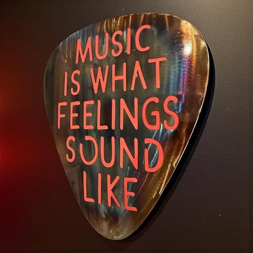 Top Brass Jumbo 16" Metal Guitar Pick Wall Art – “Music Is What Feelings Sound Like” Quote – Steel Wall Décor – Music Room, Studio, or Man Cave Art (Flame Torched) thumbnail 8