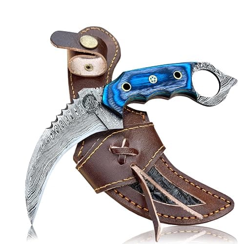 VULTURE CRAFTS CLUB, Damascus steel Handmade Knife, Survival claw Tactical teeth Knife Double edged sharp, Fixed Blade Knife With Sheath, Curved knife - Image 1