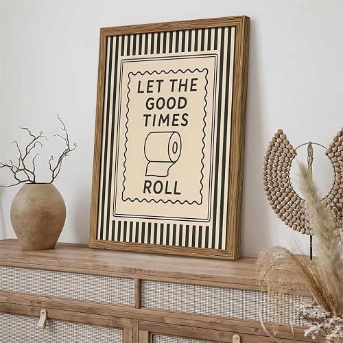 Framed Let The Good Times Roll Bathroom Print, Vintage Funny Toilet Quote Canvas Wall Art, Stripes Bathroom Picture Poster, Downstairs Toilet Painting Wall Decor 8x10 inch thumbnail 8