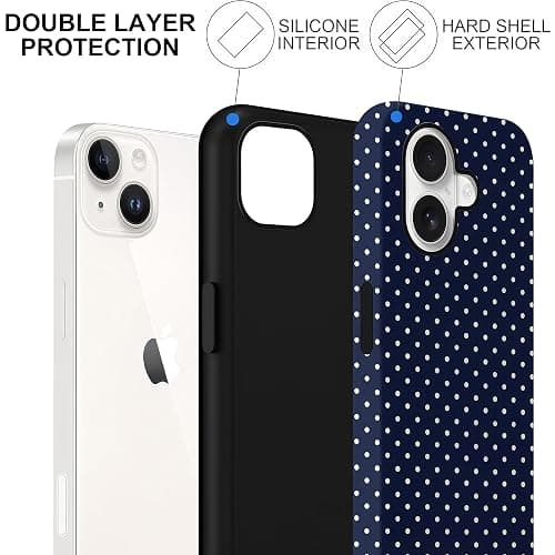 Aleviker Case for iPhone 16 Plus, Glossy Hybrid 2-Layer Hard Shell, Aesthetic Scratch Resistant Cover, Navy Blue Polka Dot thumbnail 3