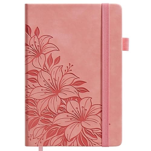 Lined Journal Notebook Hardcover Leather Bound 200 Pages A5 Pink Cute Diary | College Ruled 5.8x8.3" Journaling Notebooks for Women, Floral Aesthetic Journals for Writing, Small Travel Daily Note Book - Image 1