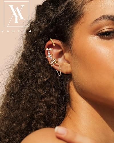 YADOCA 5Pcs Ear Cuff Gold/Silber Ohrmanschette Ohrringe Ohne Ohrloch Earcuffs Helix Knorpel Clip auf Wickelohrring Fake Pircings Ear Cuffs Ohrklemme thumbnail 2