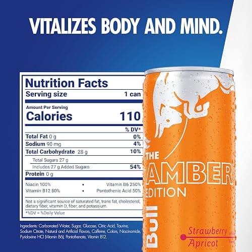 Red Bull Energy Drink, Amber Edition Strawberry Apricot, 8.4 fl oz (24 Pack) thumbnail 2