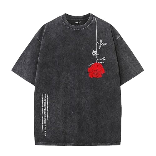 UOUA Mens Graphic Tees Vintage Oversized T-Shirts Casual Acid Wash Cotton Streetwear (S-2XL) - Image 1