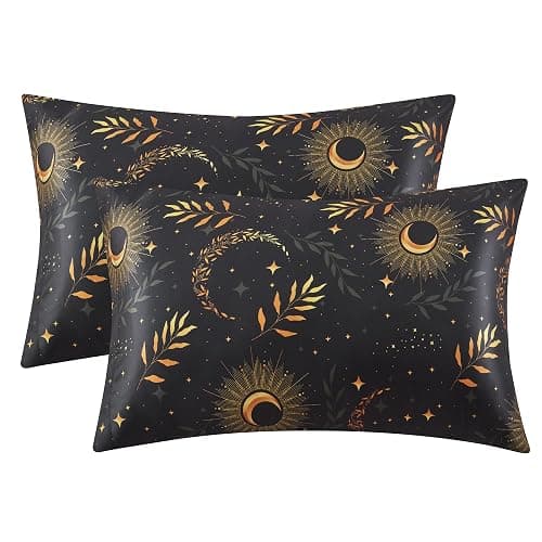 EXQ Home Satin Pillowcase for Hair and Skin Queen - Printed Black Moon Silk Pillowcase 2 Pack 20x30 inches - Satin Pillow Cases Set of 2 with Envelope Closure, Gifts for Women - Image 1