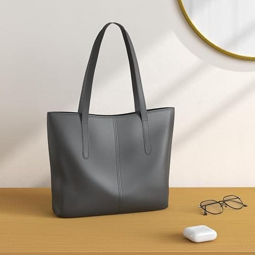 FITDON Tote 🤍Bag with Zip for Women, PU Leather Top Handle Handbags Ladies Shoulder Bag for Work School Travel Shopping thumbnail 4