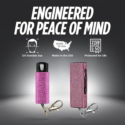 Guard Dog Security Bling It On Stun Gun and Pepper Spray for Self Defense, Fashionable Self-Defense Keychain Set for Women, Glow-in-the-Dark Actuator, 16-Ft Range, USB Rechargeable thumbnail 6