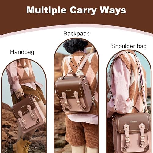Cwatcun Camera Bag for Women, Retro Camera Crossbody Case, Vintage PU Leather Waterproof Camera Backpack, Lightweight Camera Handbag, Compatible with Canon/Nikon/Sony SLR/DSLR Mirrorless Camera, Lens thumbnail 9