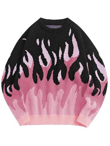 ZAFUL Men's Oversized Sweater Y2K Aesthetic Flame Graphic Crewneck Knit Pullover Unisex Casual Sweaters - Image 1