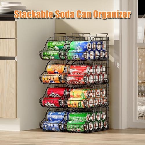 Sonyabecca 4-Pack Stackable Can Rack Organizer for Kitchen Pantry | Soda Can Organizer and Food Storage Dispenser for Pantry Cabinets. Foldable Wire Rack Keeps Canned Food Organized thumbnail 7