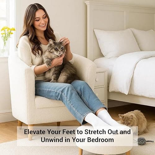 DAZONE Sherpa Accent Chair with Ottoman, White Fluffy Teddy Barrel Armchair for Cozy Living Room, Small Comfy Chairs for Bedroom, Reading Corner thumbnail 7
