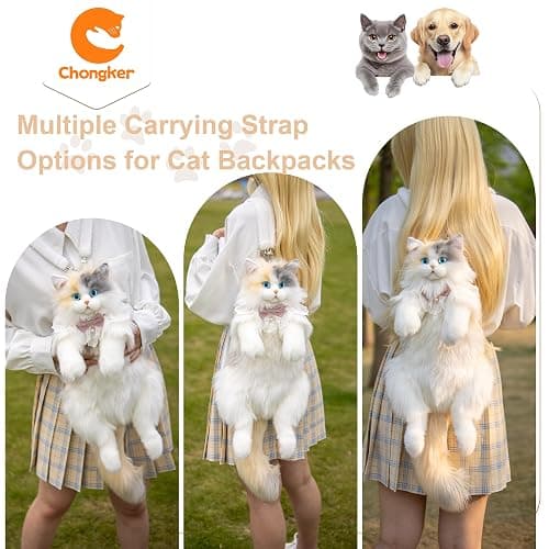 Chongker Cat Shaped Backpack - Handcrafted Stuffed Animals Plush Bag with Adjustable Shoulder, Crossbody, and Handbag Straps (Light Calico Backpack) thumbnail 3